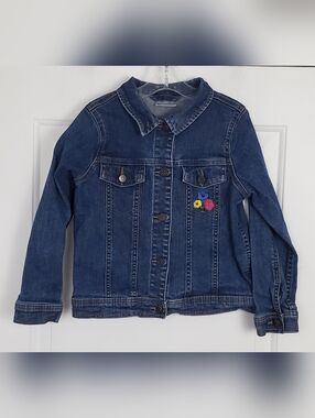 Hanna Andersson Girls Embroidered Flowers Denim Jacket - Size 8 (130 cm) - EUC